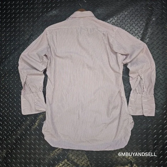 Hilditch & Key Mens Dress Shirt 16 Burgundy White Stripe French Cuff England - Picture 4 of 13